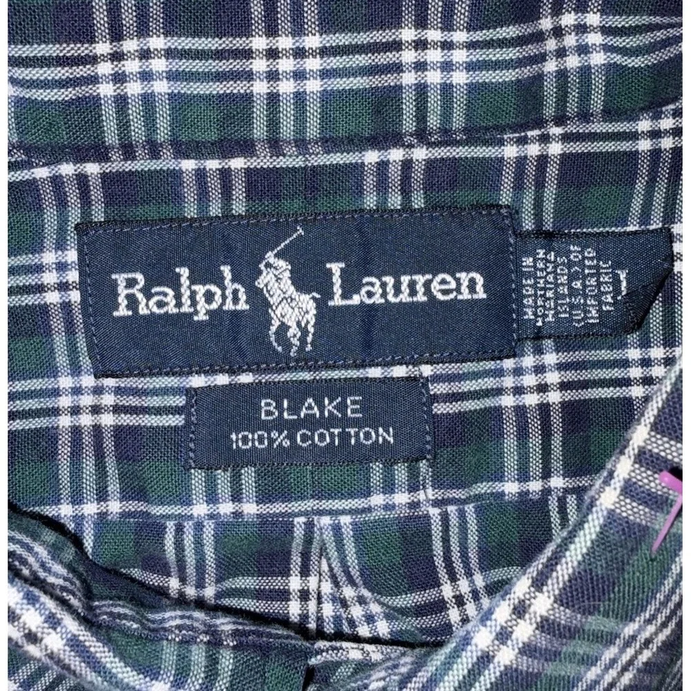 Polo Ralph Lauren Blake Large Long Sleeve Green Blue Plaid Button Down Relaxed